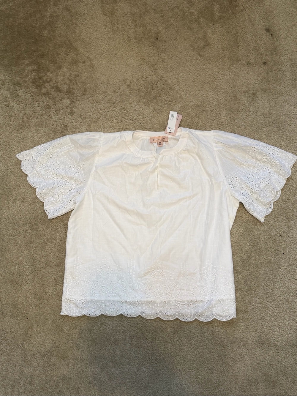 Philosophy White Eyelet Flutter Sleeve Blouse NWT Size Medium